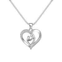Rhinestone Brass Necklace, with 2inch extender chain, Heart, plated, mother and child series & box chain & for woman & with rhinestone & hollow Approx 18.1 Inch 