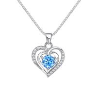 Rhinestone Brass Necklace, Heart, platinum plated, box chain & for woman & with rhinestone & hollow Approx 18.1 Inch [