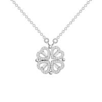 Rhinestone Brass Necklace, with 2inch extender chain, Four Leaf Clover, plated, cross chain & for woman & with rhinestone & hollow 17.2mm Approx 16.1 Inch [