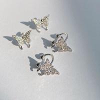 Zinc Alloy Rhinestone Stud Earring, Butterfly, real gold plated, fashion jewelry & for woman & with rhinestone, silver color 
