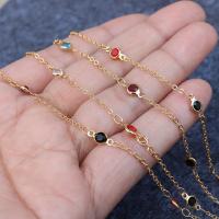 Brass Beading Chains, with Crystal, real gold plated, DIY multi-colored Approx 50 cm [
