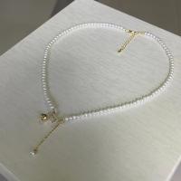 Freshwater Pearl Brass Necklace, with Copper Alloy, 14K gold-filled, fashion jewelry & for woman, white, 3-4mm Approx 40 cm 