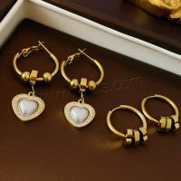 Titanium Steel Earrings, fashion jewelry & for woman & with rhinestone, golden [