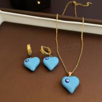 Titanium Steel Jewelry Set, fashion jewelry & for woman & enamel, blue Approx 50 cm [