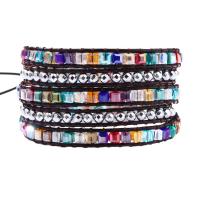 Wrap Bracelets, Wax Cord, with Tiger Eye & Zinc Alloy, handmade, fashion jewelry & for woman & with rhinestone cm 