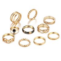 Zinc Set anillo de aleación, aleación de zinc, chapado en color dorado, 10 piezas & Joyería & micro arcilla de zirconia cúbica & para mujer & esmalte, dos diferentes colores, Vendido por Set[