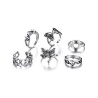 Zinc Set anillo de aleación, aleación de zinc, pulido, 6 piezas & Joyería & micro arcilla de zirconia cúbica & para mujer & esmalte, plateado, Vendido por UD[