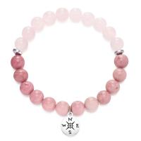 Gemstone Bracelets, Rose Quartz, with Grain Stone & Zinc Alloy, fashion jewelry & for woman Inch 