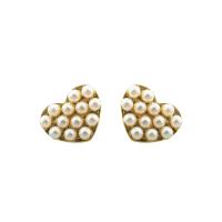 Brass Stud Earring, with Plastic Pearl, Heart, gold color plated, fashion jewelry & for woman, golden [