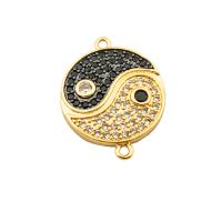 Cubic Zirconia Micro Pave Brass Connector, Round, gold color plated, fashion jewelry & ying yang & DIY & micro pave cubic zirconia & for woman, two different colored Approx 2mm 