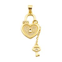 Cubic Zirconia Micro Pave Brass Pendant, Heart, gold color plated, fashion jewelry & DIY & micro pave cubic zirconia & for woman, golden Approx 3.5mm 