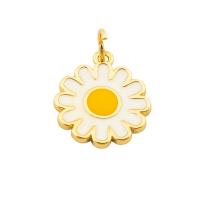 Enamel Brass Pendants, Flower, gold color plated, fashion jewelry & for woman, two different colored 
