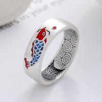 Sterling Silver Finger Ring, 925 Sterling Silver, Antique finish, fashion jewelry & Unisex & enamel, 6.5mm 