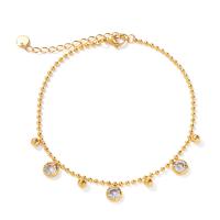 Stainless Steel Anklets Jewelry, 304 Stainless Steel, with 1.78inch extender chain, Vacuum Ion Plating, fashion jewelry & micro pave cubic zirconia & for woman, golden Approx 6.5 Inch 
