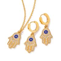 Evil Eye Jewelry Set, 304 Stainless Steel, with 2.17inch extender chain, Vacuum Ion Plating & micro pave cubic zirconia & for woman, golden, 37.7*15.1mm,24.1mm Approx 16.73 Inch [