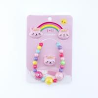 Resin Jewelry Sets, Stud Earring & finger ring & bracelet, Cat, for children, multi-colored 