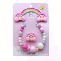 Jewelry Gift Sets, Plastic, Stud Earring & finger ring & bracelet, Rainbow, for children, multi-colored 