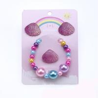 Jewelry Gift Sets, Plastic, Stud Earring & finger ring & bracelet, Shell, for children, multi-colored 