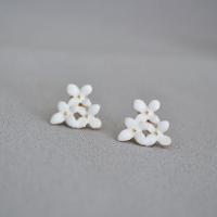 Brass Stud Earring, Flower, gold color plated, fashion jewelry & for woman & enamel, white, 15mm [