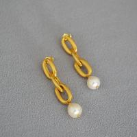 Freshwater Pearl Brass Earring, with Freshwater Pearl, gold color plated, fashion jewelry & for woman, mixed colors, 45mm 