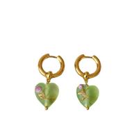 Lampwork Drop Earring, Brass, with Lampwork, Heart, gold color plated, fashion jewelry & for woman 15mm 