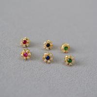 Cubic Zirconia Micro Pave Brass Earring, Flower, 18K gold plated, fashion jewelry & micro pave cubic zirconia & for woman 6mm [