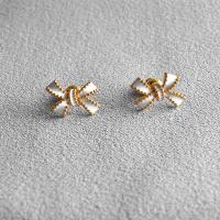 Brass Stud Earring, Bowknot, gold color plated, fashion jewelry & for woman & enamel, white, 15mm [
