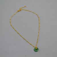 Brass Jewelry Necklace, with Jade, with 5CM extender chain, Round, gold color plated, fashion jewelry & for woman 12mm Approx 37 cm 
