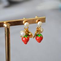 Freshwater Pearl Brass Earring, with Freshwater Pearl, Strawberry, gold color plated, fashion jewelry & for woman, mixed colors, 25mm [
