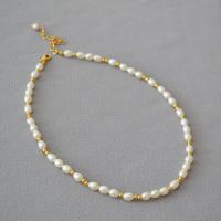 Freshwater Pearl Brass Necklace, with Freshwater Pearl, with 5CM extender chain, gold color plated, fashion jewelry & for woman, white Approx 35 cm 