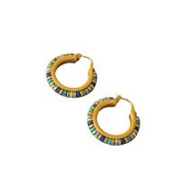 Cubic Zirconia Micro Pave Brass Earring, with turquoise, Donut, matte gold color plated, fashion jewelry & micro pave cubic zirconia & for woman, mixed colors, 30mm [