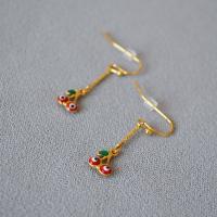 Brass Drop Earring, Cherry, gold color plated, fashion jewelry & for woman & enamel, red, 25mm [