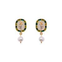 Freshwater Pearl Brass Earring, with Freshwater Pearl, real gold plated, fashion jewelry & for woman & enamel, mixed colors, 24mm [