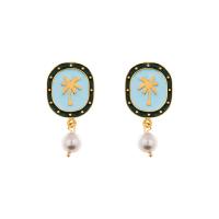 Freshwater Pearl Brass Earring, with Freshwater Pearl, real gold plated, fashion jewelry & for woman & enamel, mixed colors, 24mm 