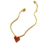 Titanium Steel Anklet, with 2inch extender chain, Heart, real gold plated, for woman & enamel Approx 7.9 Inch 