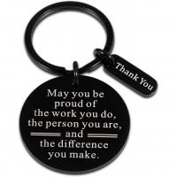 Stainless Steel Key Chain, 304 Stainless Steel, Flat Round, Vacuum Ion Plating, Unisex & with letter pattern [