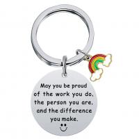 Stainless Steel Key Chain, 304 Stainless Steel, Flat Round, Unisex & with letter pattern, 30mm 
