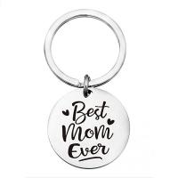 Stainless Steel Key Chain, 304 Stainless Steel, Flat Round, polished & with letter pattern & for woman, original color 