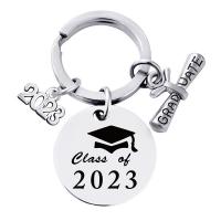 Stainless Steel Key Chain, 304 Stainless Steel, Flat Round, polished, Unisex & with letter pattern, original color, 25-30mm 