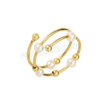 Stainless Steel Finger Ring, 304 Stainless Steel, with Plastic Pearl, Vacuum Ion Plating, fashion jewelry & for woman 