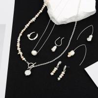 Brass Freshwater Pearl Jewelry Sets, with Brass, fashion jewelry & for woman [