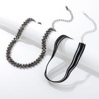 Achat Kunstleder Schnur Halskette, Verkupferter Kunststoff, mit Verlängerungskettchen von 10cm, handgemacht, 2 Stück & für Frau, schwarz, Länge:ca. 30 cm, ca. 28 cm, verkauft von setzen[