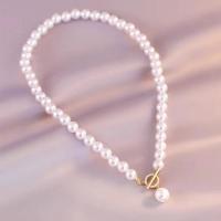 Glass Pearl Necklace, with Zinc Alloy, fashion jewelry & for woman & with rhinestone, white Approx 40 cm 