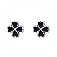 Sterling Silver Stud Earring, 925 Sterling Silver, Four Leaf Clover, Antique finish, fashion jewelry & for woman & epoxy gel, 7mm [