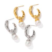 Stainless Steel Stud Earring, 304 Stainless Steel, with Plastic Pearl, Vacuum Ion Plating, fashion jewelry & for woman [