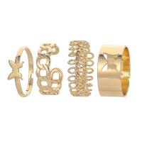Juego de anillos, fundición, chapado en color dorado, 4 piezas & Ajustable & unisexo, dorado, Vendido por Set