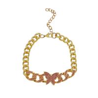 Moda pulseras de la aleación de Zinc, con 2.17inch extender cadena, Mariposa, Joyería & para mujer & con diamantes de imitación, dorado, longitud:aproximado 7.87 Inch, Vendido por UD