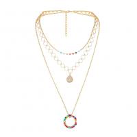 Mode-Multi-Layer-Halskette, Zinklegierung, mit Kunststoff Perlen, plattiert, drei Schichten & Modeschmuck & für Frau, goldfarben, 27x27mm, verkauft von Strang