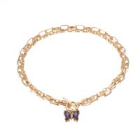 Ожерелье ручной латунные, Латунь, с Кристаллы, бабочка, ювелирные изделия моды & Женский длина:Приблизительно 15.75 дюймовый, продается Strand