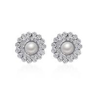 Zinc Alloy Rhinestone Stud Earring, with Plastic Pearl, plated & for woman & with rhinestone 20mm 